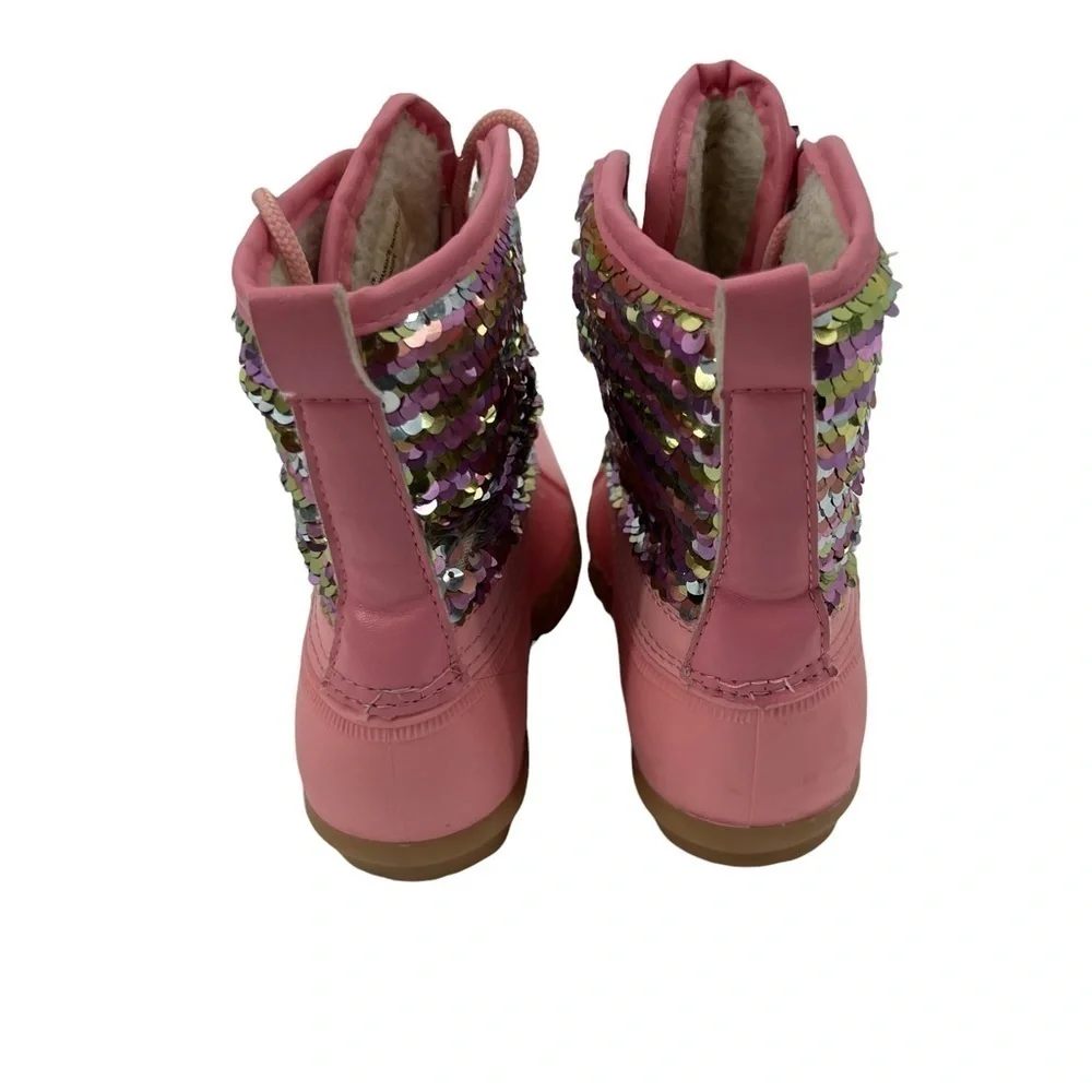 Olivia Miller Pink Sequin Faux Fur Lined Lace Up Boots Size 1 Girl’s